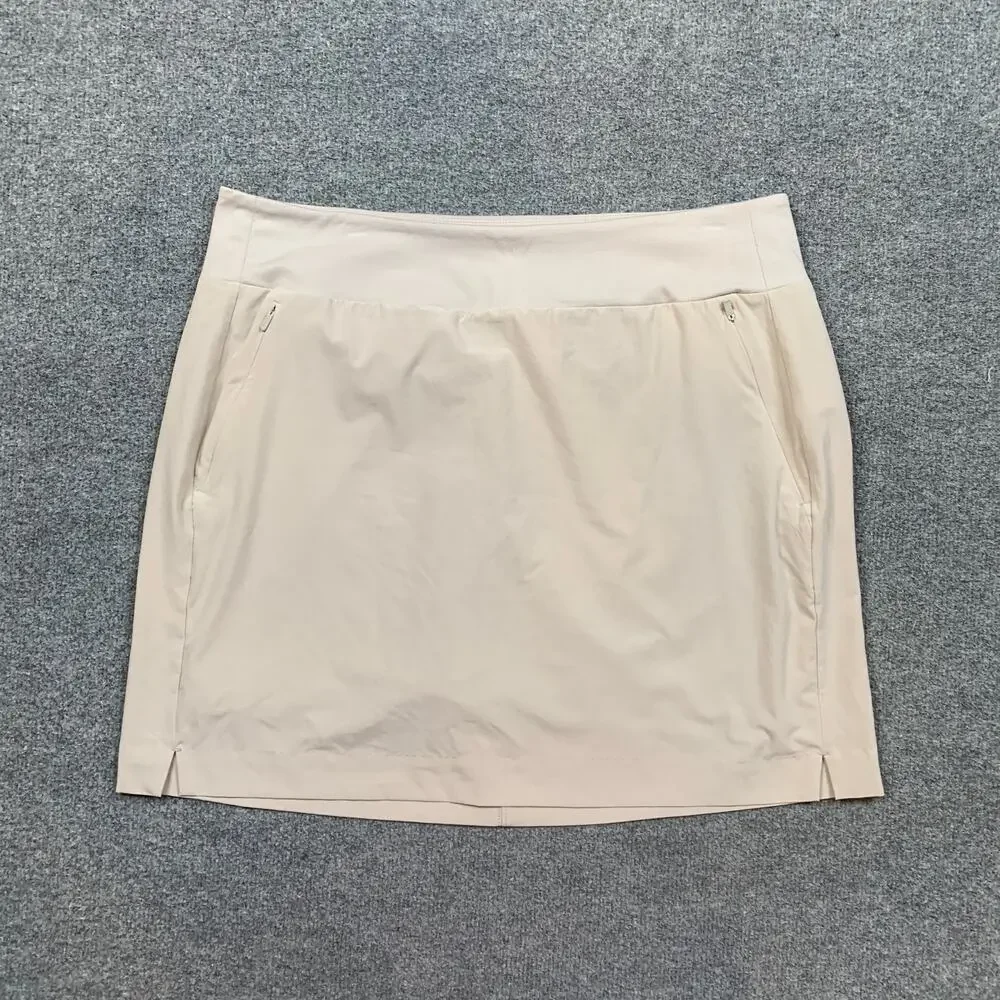 Athleta Skort Womens 16 Beige Soho Built In Mesh Shorts Performance Zip Pockets